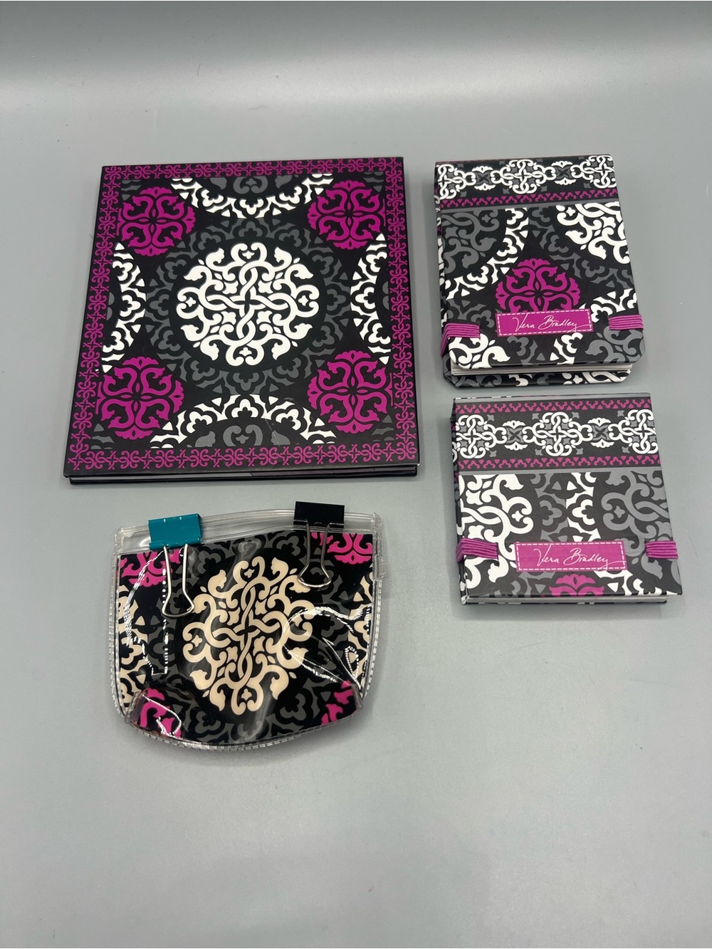 Vera Bradley Canterberry Magenta Lot of 4 Notepads and Pouch